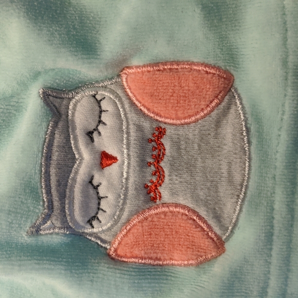 0-3mo, Bon Bebe, mint green fleece Owl hoodie - Picture 4 of 5